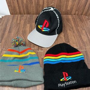 Lot of 3 PlayStation Hats Beanie Pom Pom & Snapback Cap Official Licensed